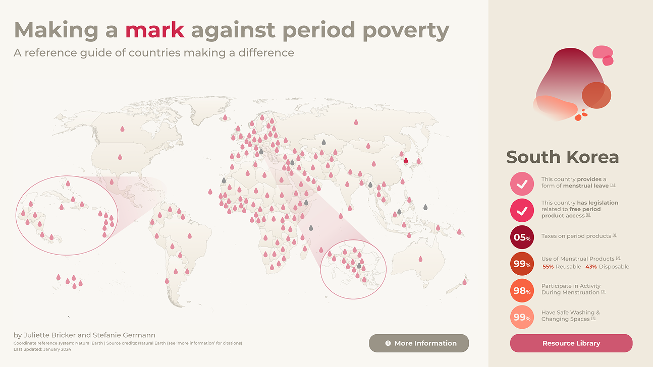 A web screen showing a map and an abstract stain visualization of a country with period statistics below
